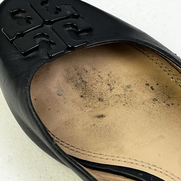 Tory Burch Lowell Ballet Flats Size 9.5 M Black Leather Logo - Picture 8 of 11